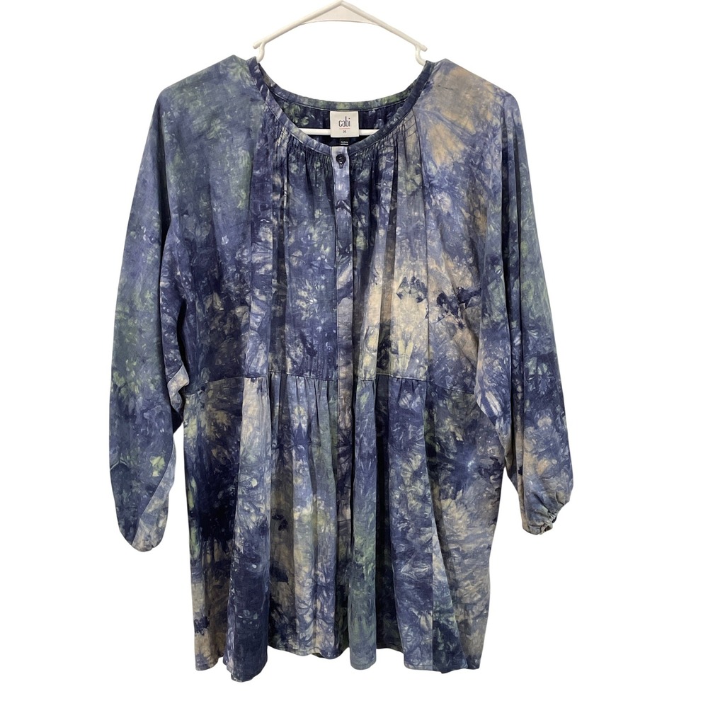 Cabi Womens Medium Woodstock Blouse Babydoll Tie Dye Linen Blend Hippie Top